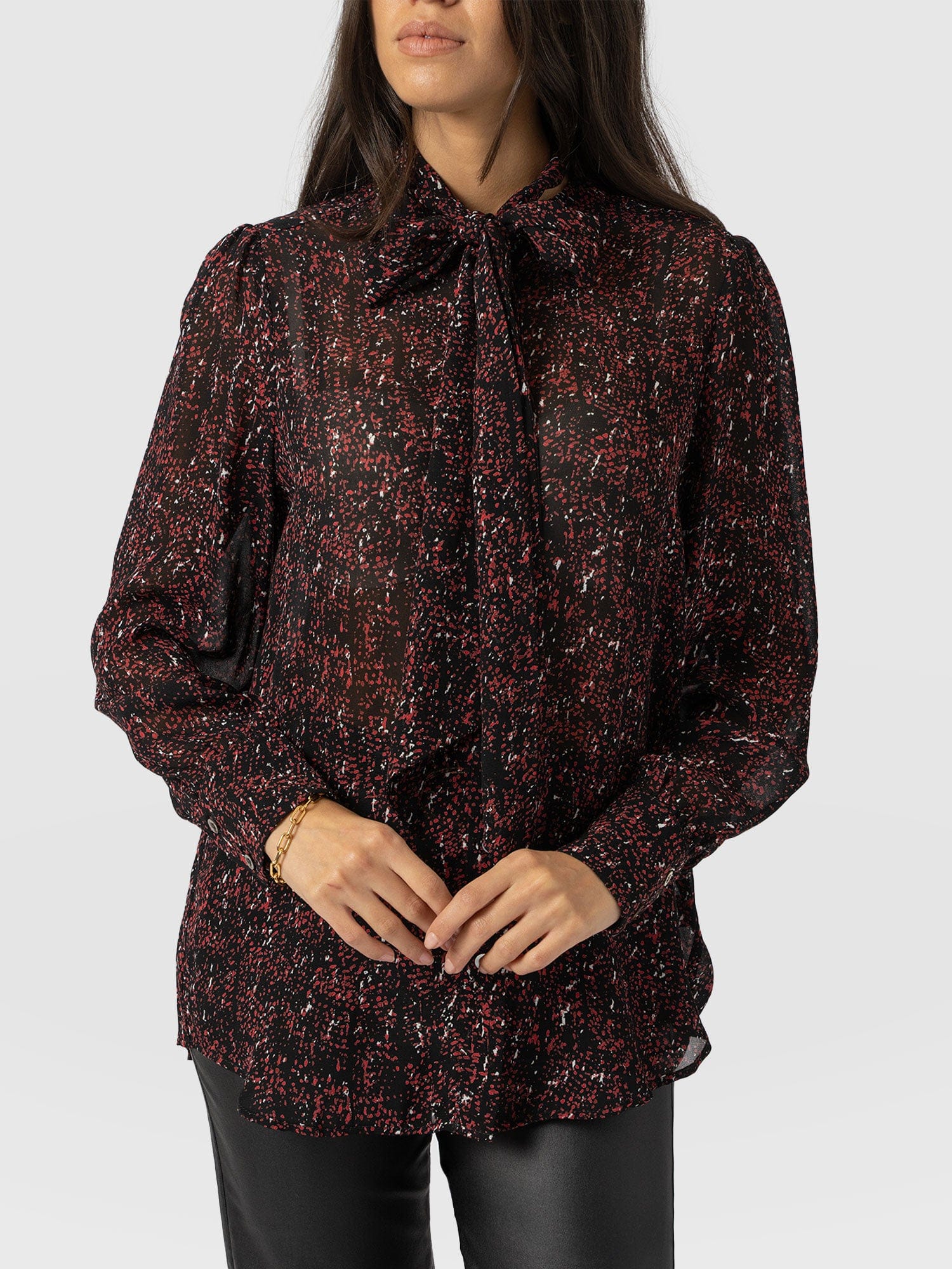 Paxton Pussybow Blouse - Red Ditsy Leopard
